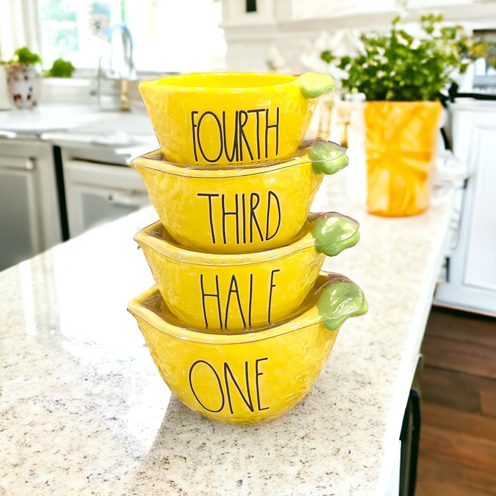 NEW Rae Dunn Super Cute Ceramic Yellow Lemons Measuring Cups